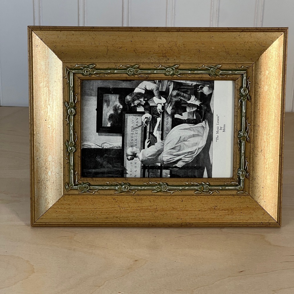 Vintage 5x7 Gold Rose Thorn Picture Frame, Green Floral Trim, 1990s Reproduction - Picture 9 of 13